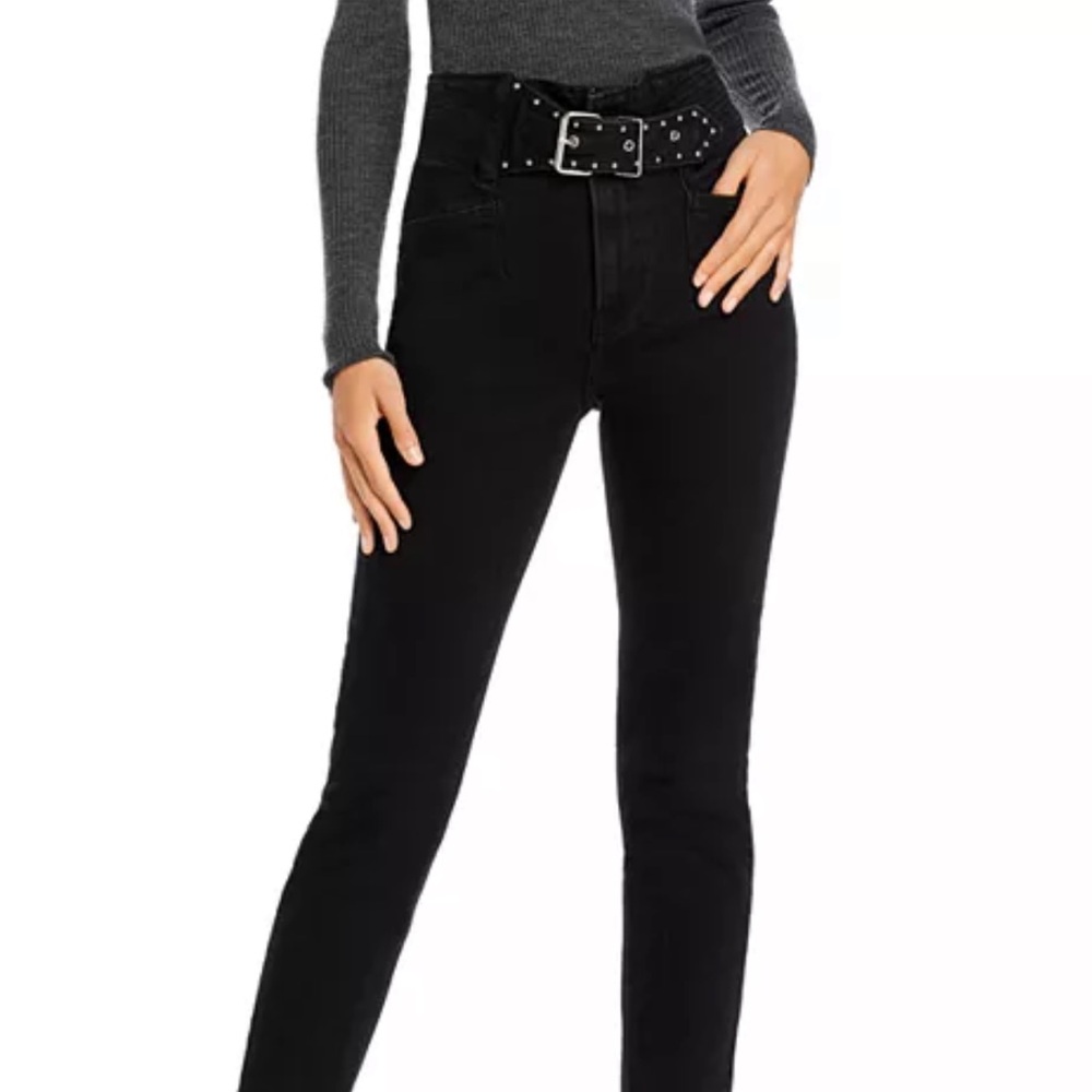 GRLFRND Alivia Belted High Rise Skinny Ankle Jeans Late Night Drive Black Sz 26